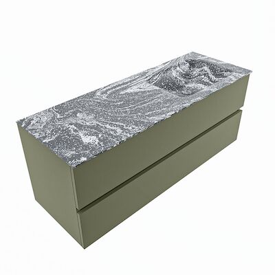 MONDIAZ VICA-DLUX 130cm badmeubel onderkast Army 2 lades. Inbouw wastafel CLOUD rechts zonder kraangat, kleur Lava, en spiegel model SPOT