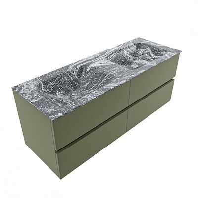 MONDIAZ VICA-DLUX 130cm badmeubel onderkast Army 4 lades. Inbouw wastafel CLOUD dubbel zonder kraangat, kleur Lava, en spiegel model SPOT