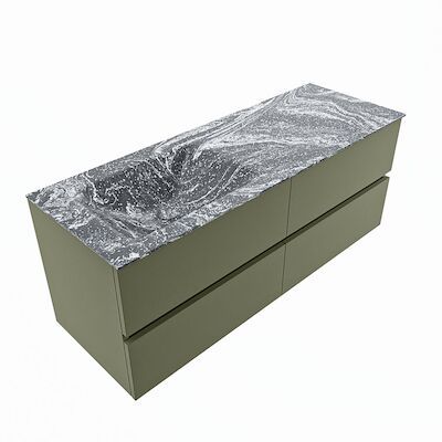 MONDIAZ VICA-DLUX 130cm badmeubel onderkast Army 4 lades. Inbouw wastafel CLOUD links 1 kraangat, kleur Lava, en spiegel model SPOT