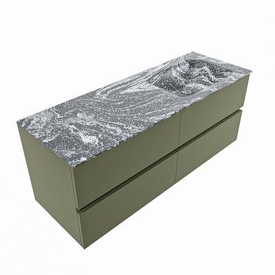 MONDIAZ VICA-DLUX 130cm badmeubel onderkast Army 4 lades. Inbouw wastafel CLOUD rechts 1 kraangat, kleur Lava, en spiegel model SPOT