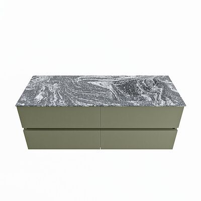 MONDIAZ VICA-DLUX 130cm badmeubel onderkast Army 4 lades. Inbouw wastafel CLOUD rechts 1 kraangat, kleur Lava.