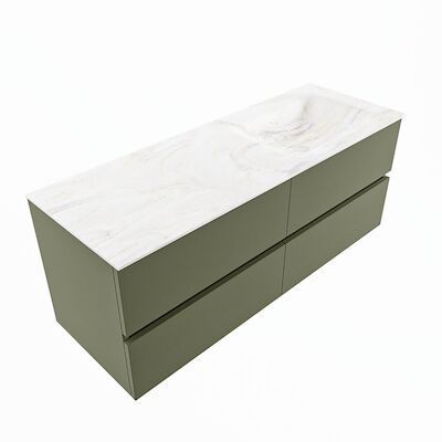 MONDIAZ VICA-DLUX 130cm badmeubel onderkast Army 4 lades. Inbouw wastafel CLOUD rechts zonder kraangat, kleur Ostra, en spiegel model SPOT