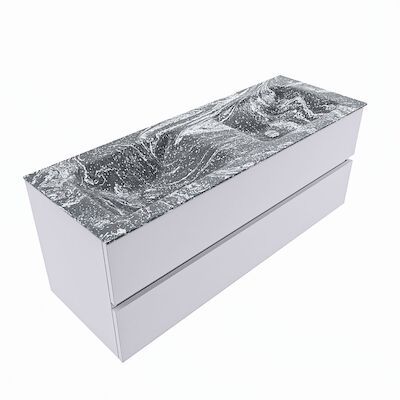 MONDIAZ VICA-DLUX 130cm badmeubel onderkast Cale 2 lades. Inbouw wastafel CLOUD dubbel zonder kraangat, kleur Lava, en spiegel model SPOT