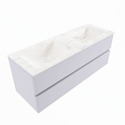 MONDIAZ VICA-DLUX 130cm badmeubel onderkast Cale 2 lades. Inbouw wastafel CLOUD dubbel zonder kraangat, kleur Ostra, en spiegel model SPOT