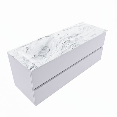 MONDIAZ VICA-DLUX 130cm badmeubel onderkast Cale 2 lades. Inbouw wastafel CLOUD links 1 kraangat, kleur Glace, en spiegel model SPOT