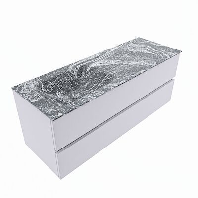 MONDIAZ VICA-DLUX 130cm badmeubel onderkast Cale 2 lades. Inbouw wastafel CLOUD links zonder kraangat, kleur Lava, en spiegel model SPOT