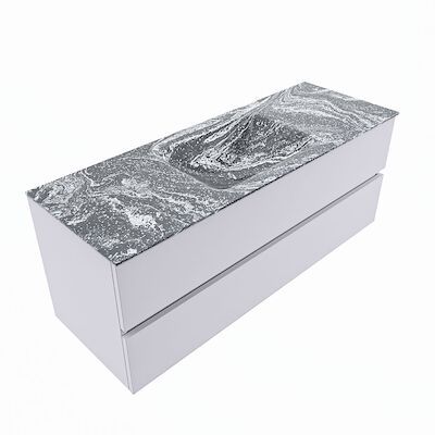 MONDIAZ VICA-DLUX 130cm badmeubel onderkast Cale 2 lades. Inbouw wastafel CLOUD midden 1 kraangat, kleur Lava, en spiegel model SPOT