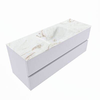 MONDIAZ VICA-DLUX 130cm badmeubel onderkast Cale 2 lades. Inbouw wastafel CLOUD midden zonder kraangat, kleur Frappe, en spiegel model SPOT