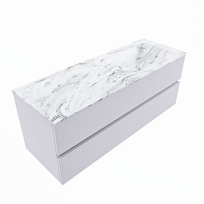 MONDIAZ VICA-DLUX 130cm badmeubel onderkast Cale 2 lades. Inbouw wastafel CLOUD rechts zonder kraangat, kleur Glace, en spiegel model SPOT