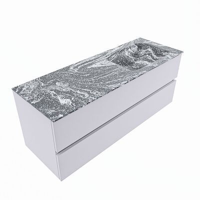 MONDIAZ VICA-DLUX 130cm badmeubel onderkast Cale 2 lades. Inbouw wastafel CLOUD rechts zonder kraangat, kleur Lava, en spiegel model SPOT