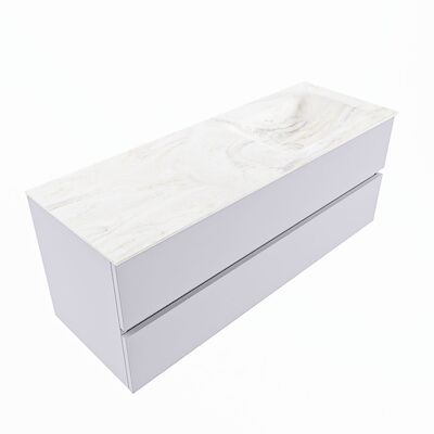 MONDIAZ VICA-DLUX 130cm badmeubel onderkast Cale 2 lades. Inbouw wastafel CLOUD rechts zonder kraangat, kleur Ostra, en spiegel model SPOT