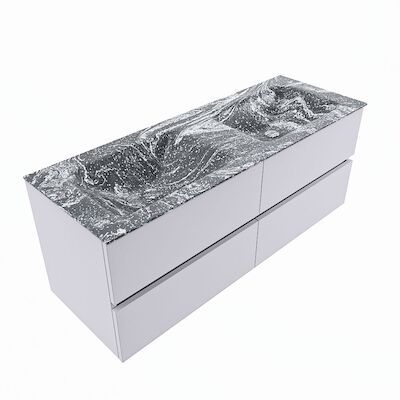 MONDIAZ VICA-DLUX 130cm badmeubel onderkast Cale 4 lades. Inbouw wastafel CLOUD dubbel 2 kraangaten, kleur Lava, en spiegel model SPOT