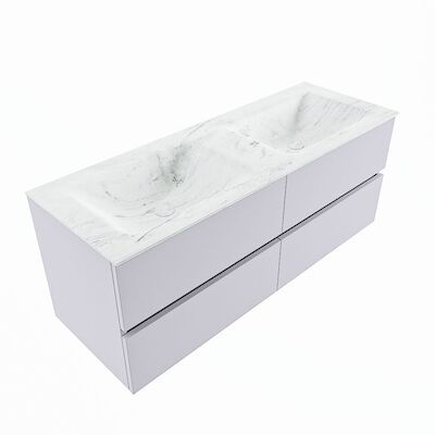 MONDIAZ VICA-DLUX 130cm badmeubel onderkast Cale 4 lades. Inbouw wastafel CLOUD dubbel 2 kraangaten, kleur Opalo, en spiegel model SPOT
