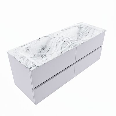 MONDIAZ VICA-DLUX 130cm badmeubel onderkast Cale 4 lades. Inbouw wastafel CLOUD dubbel zonder kraangat, kleur Glace, en spiegel model SPOT
