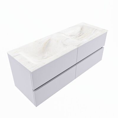 MONDIAZ VICA-DLUX 130cm badmeubel onderkast Cale 4 lades. Inbouw wastafel CLOUD dubbel zonder kraangat, kleur Ostra, en spiegel model SPOT