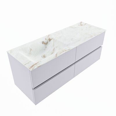 MONDIAZ VICA-DLUX 130cm badmeubel onderkast Cale 4 lades. Inbouw wastafel CLOUD links 1 kraangat, kleur Frappe, en spiegel model SPOT