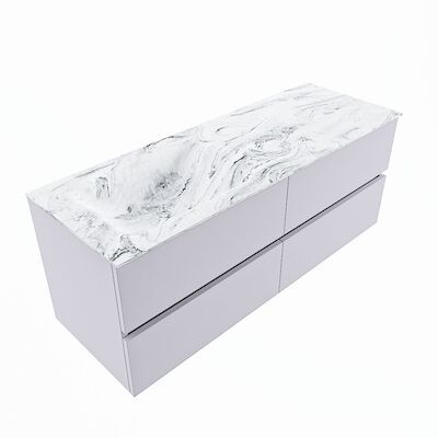 MONDIAZ VICA-DLUX 130cm badmeubel onderkast Cale 4 lades. Inbouw wastafel CLOUD links zonder kraangat, kleur Glace, en spiegel model SPOT