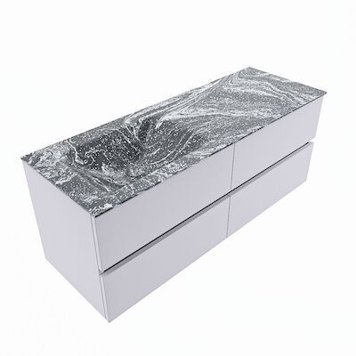 MONDIAZ VICA-DLUX 130cm badmeubel onderkast Cale 4 lades. Inbouw wastafel CLOUD links zonder kraangat, kleur Lava, en spiegel model SPOT