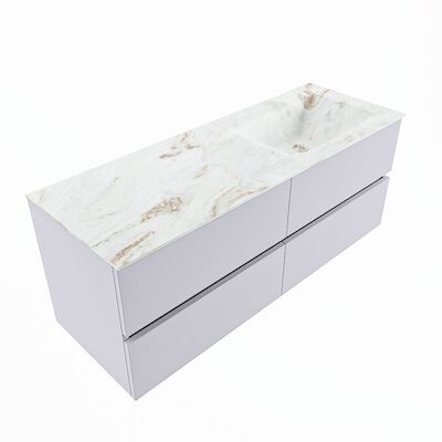 MONDIAZ VICA-DLUX 130cm badmeubel onderkast Cale 4 lades. Inbouw wastafel CLOUD rechts 1 kraangat, kleur Frappe, en spiegel model SPOT