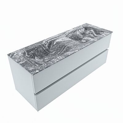 MONDIAZ VICA-DLUX 130cm badmeubel onderkast Clay 2 lades. Inbouw wastafel CLOUD dubbel 2 kraangaten, kleur Lava, en spiegel model SPOT