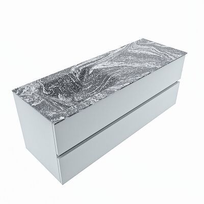 MONDIAZ VICA-DLUX 130cm badmeubel onderkast Clay 2 lades. Inbouw wastafel CLOUD links 1 kraangat, kleur Lava, en spiegel model SPOT