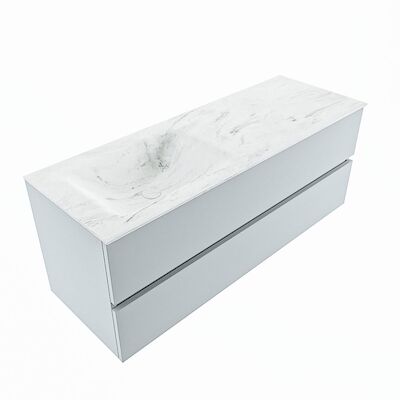 MONDIAZ VICA-DLUX 130cm badmeubel onderkast Clay 2 lades. Inbouw wastafel CLOUD links 1 kraangat, kleur Opalo, en spiegel model SPOT