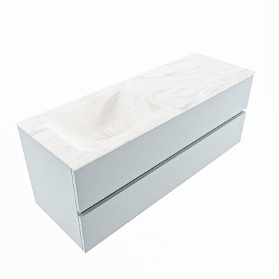 MONDIAZ VICA-DLUX 130cm badmeubel onderkast Clay 2 lades. Inbouw wastafel CLOUD links 1 kraangat, kleur Ostra, en spiegel model SPOT