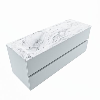 MONDIAZ VICA-DLUX 130cm badmeubel onderkast Clay 2 lades. Inbouw wastafel CLOUD links zonder kraangat, kleur Glace, en spiegel model SPOT