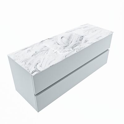MONDIAZ VICA-DLUX 130cm badmeubel onderkast Clay 2 lades. Inbouw wastafel CLOUD midden 1 kraangat, kleur Glace, en spiegel model SPOT