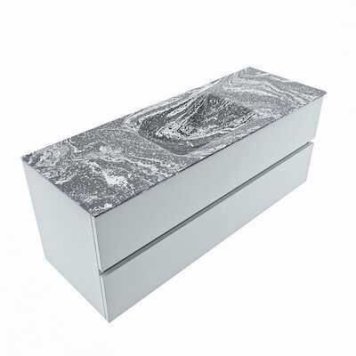 MONDIAZ VICA-DLUX 130cm badmeubel onderkast Clay 2 lades. Inbouw wastafel CLOUD midden 1 kraangat, kleur Lava, en spiegel model SPOT
