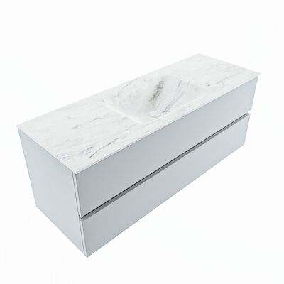 MONDIAZ VICA-DLUX 130cm badmeubel onderkast Clay 2 lades. Inbouw wastafel CLOUD midden zonder kraangat, kleur Opalo, en spiegel model SPOT