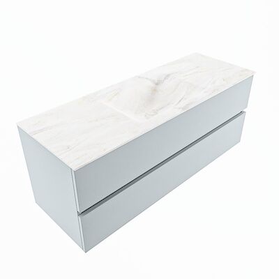 MONDIAZ VICA-DLUX 130cm badmeubel onderkast Clay 2 lades. Inbouw wastafel CLOUD midden zonder kraangat, kleur Ostra, en spiegel model SPOT