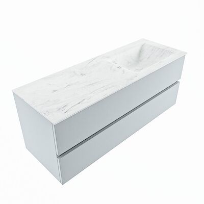 MONDIAZ VICA-DLUX 130cm badmeubel onderkast Clay 2 lades. Inbouw wastafel CLOUD rechts 1 kraangat, kleur Opalo, en spiegel model SPOT