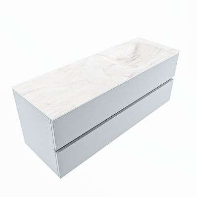 MONDIAZ VICA-DLUX 130cm badmeubel onderkast Clay 2 lades. Inbouw wastafel CLOUD rechts 1 kraangat, kleur Ostra, en spiegel model SPOT