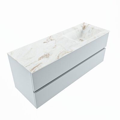 MONDIAZ VICA-DLUX 130cm badmeubel onderkast Clay 2 lades. Inbouw wastafel CLOUD rechts zonder kraangat, kleur Frappe, en spiegel model SPOT