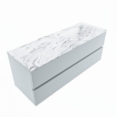 MONDIAZ VICA-DLUX 130cm badmeubel onderkast Clay 2 lades. Inbouw wastafel CLOUD rechts zonder kraangat, kleur Glace, en spiegel model SPOT