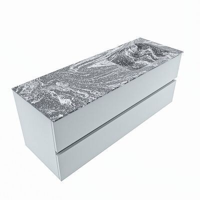 MONDIAZ VICA-DLUX 130cm badmeubel onderkast Clay 2 lades. Inbouw wastafel CLOUD rechts zonder kraangat, kleur Lava, en spiegel model SPOT