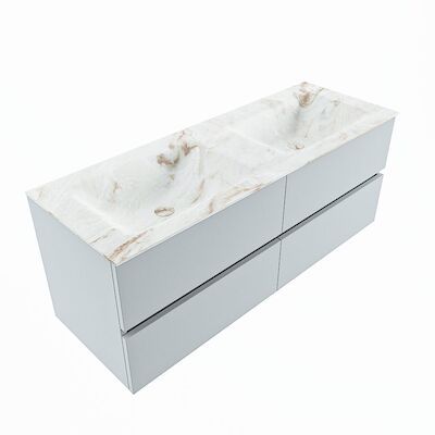 MONDIAZ VICA-DLUX 130cm badmeubel onderkast Clay 4 lades. Inbouw wastafel CLOUD dubbel 2 kraangaten, kleur Frappe, en spiegel model SPOT