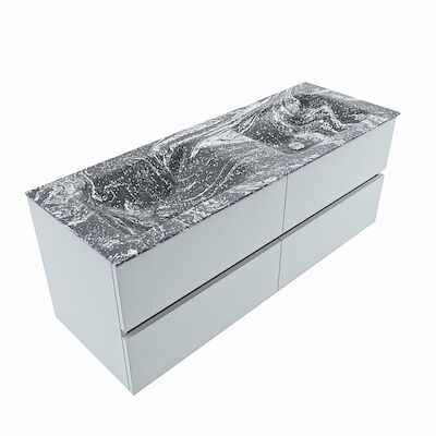 MONDIAZ VICA-DLUX 130cm badmeubel onderkast Clay 4 lades. Inbouw wastafel CLOUD dubbel 2 kraangaten, kleur Lava, en spiegel model SPOT