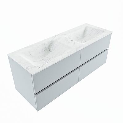 MONDIAZ VICA-DLUX 130cm badmeubel onderkast Clay 4 lades. Inbouw wastafel CLOUD dubbel 2 kraangaten, kleur Opalo, en spiegel model SPOT
