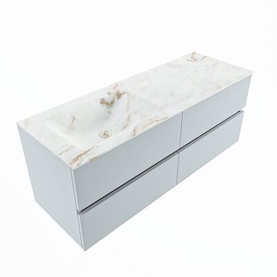 MONDIAZ VICA-DLUX 130cm badmeubel onderkast Clay 4 lades. Inbouw wastafel CLOUD links 1 kraangat, kleur Frappe, en spiegel model SPOT