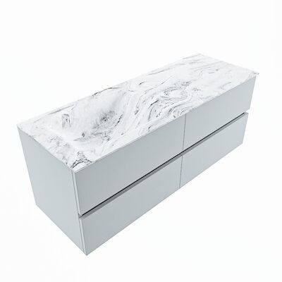 MONDIAZ VICA-DLUX 130cm badmeubel onderkast Clay 4 lades. Inbouw wastafel CLOUD links 1 kraangat, kleur Glace, en spiegel model SPOT
