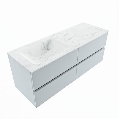 MONDIAZ VICA-DLUX 130cm badmeubel onderkast Clay 4 lades. Inbouw wastafel CLOUD links 1 kraangat, kleur Opalo, en spiegel model SPOT