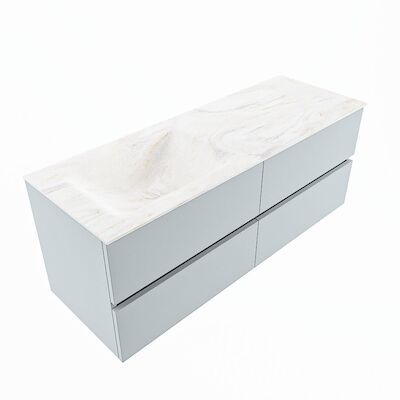 MONDIAZ VICA-DLUX 130cm badmeubel onderkast Clay 4 lades. Inbouw wastafel CLOUD links 1 kraangat, kleur Ostra, en spiegel model SPOT