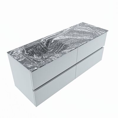 MONDIAZ VICA-DLUX 130cm badmeubel onderkast Clay 4 lades. Inbouw wastafel CLOUD links zonder kraangat, kleur Lava, en spiegel model SPOT