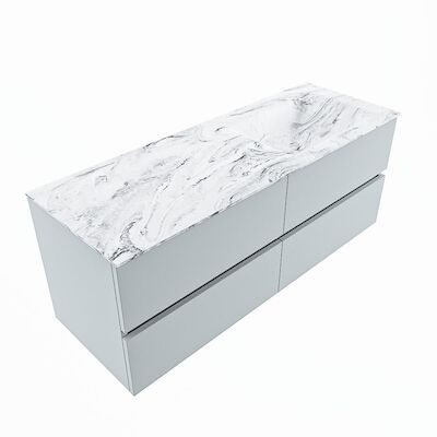 MONDIAZ VICA-DLUX 130cm badmeubel onderkast Clay 4 lades. Inbouw wastafel CLOUD rechts 1 kraangat, kleur Glace, en spiegel model SPOT