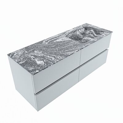 MONDIAZ VICA-DLUX 130cm badmeubel onderkast Clay 4 lades. Inbouw wastafel CLOUD rechts 1 kraangat, kleur Lava, en spiegel model SPOT
