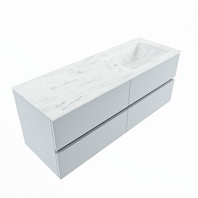 MONDIAZ VICA-DLUX 130cm badmeubel onderkast Clay 4 lades. Inbouw wastafel CLOUD rechts 1 kraangat, kleur Opalo, en spiegel model SPOT