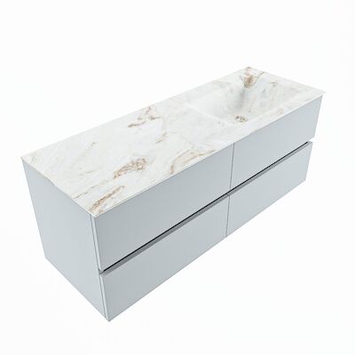 MONDIAZ VICA-DLUX 130cm badmeubel onderkast Clay 4 lades. Inbouw wastafel CLOUD rechts zonder kraangat, kleur Frappe, en spiegel model SPOT