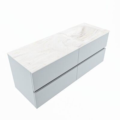 MONDIAZ VICA-DLUX 130cm badmeubel onderkast Clay 4 lades. Inbouw wastafel CLOUD rechts zonder kraangat, kleur Ostra, en spiegel model SPOT